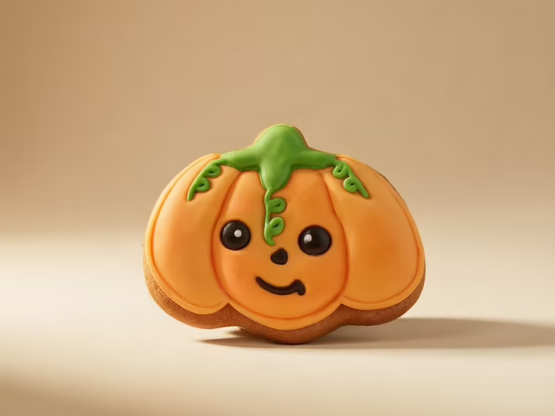 Galleta artesanal decorada con diseño de calabaza para Halloween — Pastelería Dulcita Bogotá