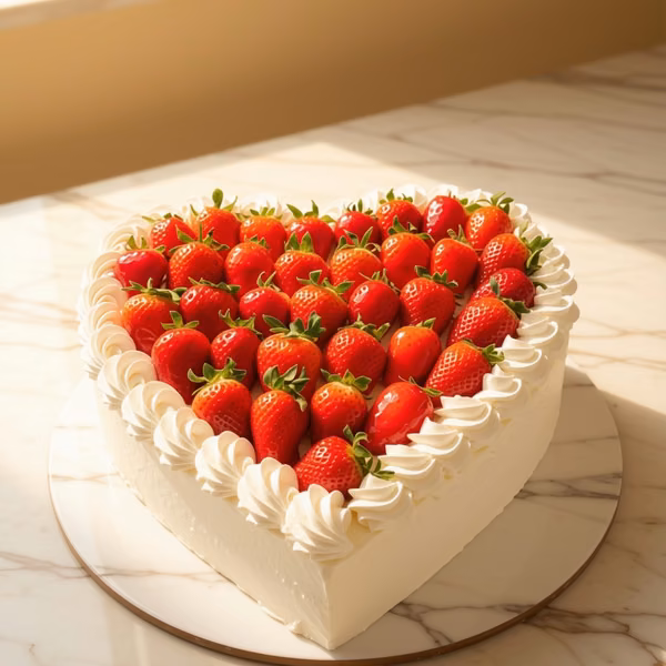 Torta en forma de corazón cubierta de fresas frescas — Pastelería Dulcita