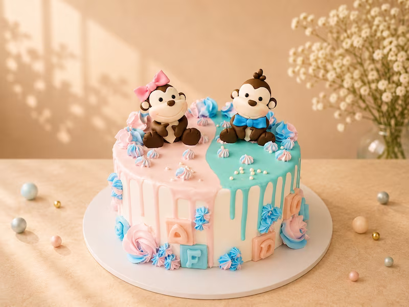 Torta de baby shower para gemelos en Bogotá — Pastelería Dulcita