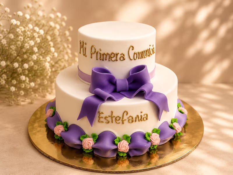 Torta elegante para primera comunión en Bogotá — Pastelería Dulcita